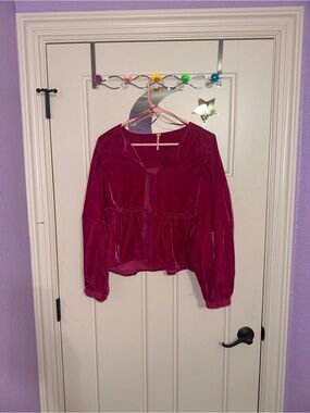 Free People Deep Magenta Tie-Front Peasant Top